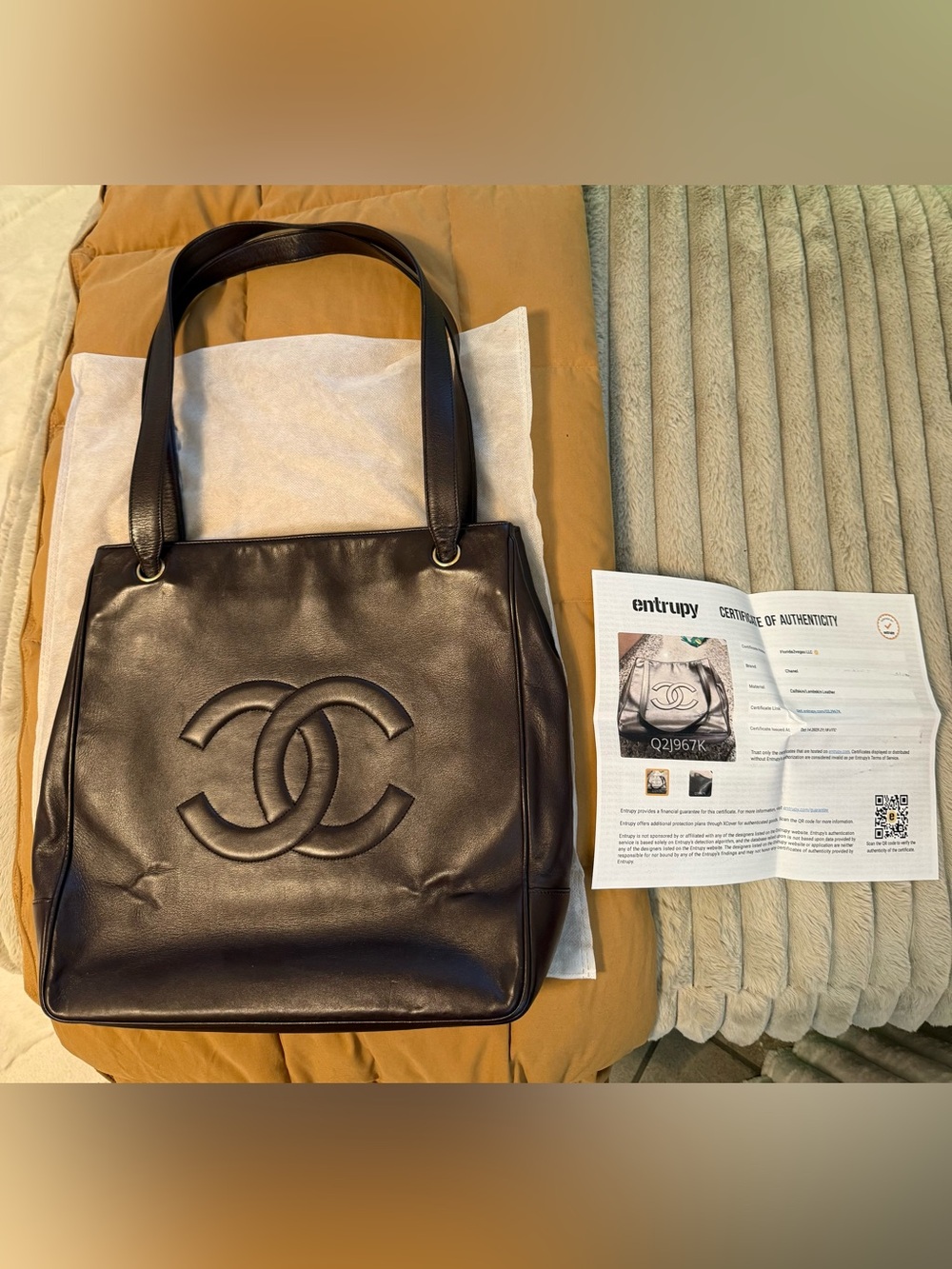 Vintage CHANEL Dark Brown Leather CC Tote Shoulder Bag with COA! 🤩